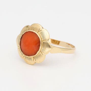 Ring - 14 karaat Geel goud Bloedkoraal, Nieuw