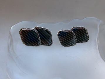 Argent, niellage - Boutons de manchette - Art déco