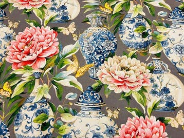 Panama-katoenen stof “Peonie & Porcellane Imperiali” –