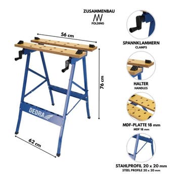 Dedra N111 werkbank inklapbaar met spanbekken, max. 100 kg, Ophalen of Verzenden