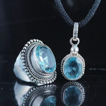 Aquamarijn - Zilver - 2-delige sieradenset - Kalmerende