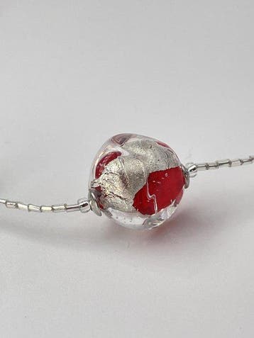 Murano-glas, Zilver - Halsketting - robijnrood glas