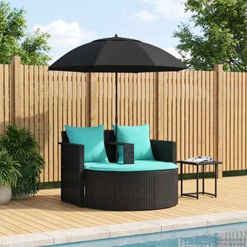 vidaXL Tuin Sofa 8 st poly rattan Zwart en Turkoois, Verzenden, Nieuw