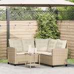 vidaXL Tuinbank met tafel en kussens L-vormig beige poly, Verzenden