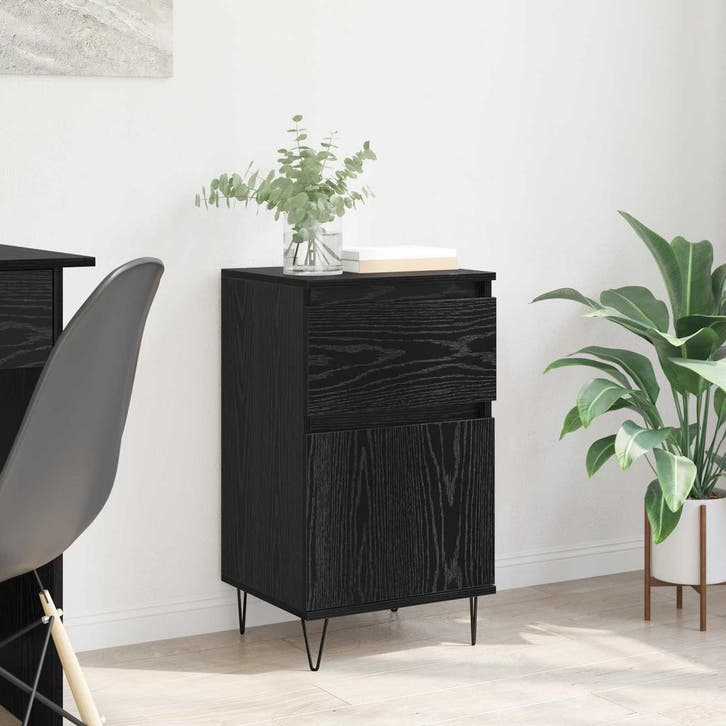 vidaXL Dressoir met lade Zwart eiken 35 x 40 x 70 cm Bewerkt, Huis en Inrichting, Kasten | Dressoirs, Nieuw, Verzenden