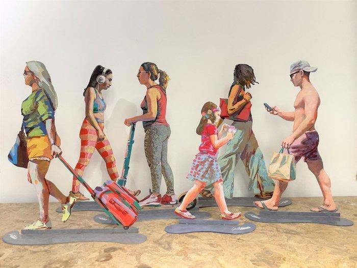 David Gerstein (1944) - Urban walk · Set of 6 sculpture, Antiquités & Art, Art | Objets design