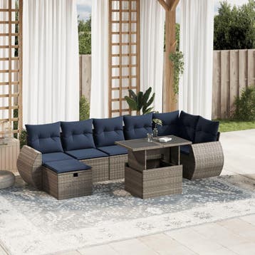 vidaXL 8-delige tuinbankset met kussens, grijs polyrotan, Verzenden, Nieuw