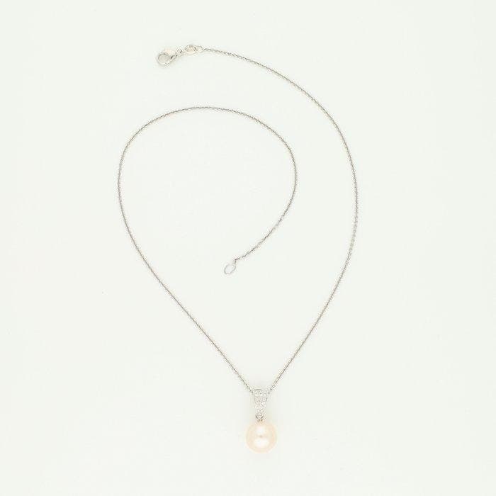 Collier - 18 carats Or blanc Perle - Diamant, Bijoux, Sacs & Beauté, Colliers
