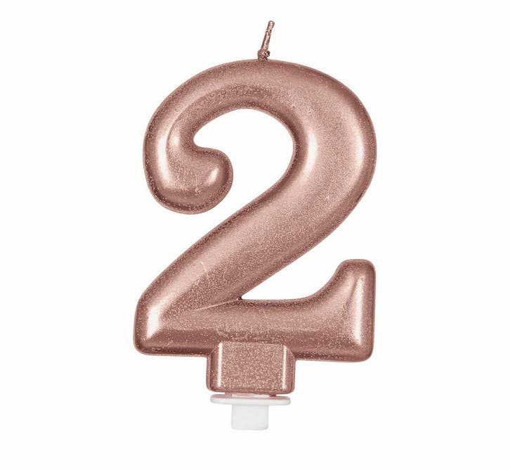 Rose Gouden Kaars 2 Jaar 8cm, Hobby en Vrije tijd, Feestartikelen, Nieuw, Verzenden