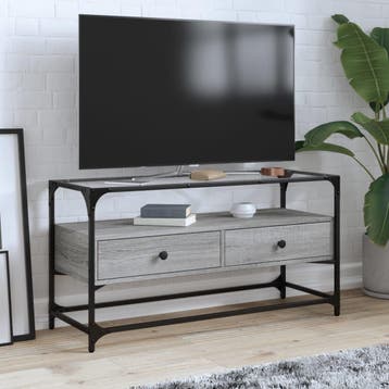 vidaXL Tv-meubel met glazen blad 98x35x51 cm bewerkt hout, Verzenden, Nieuw