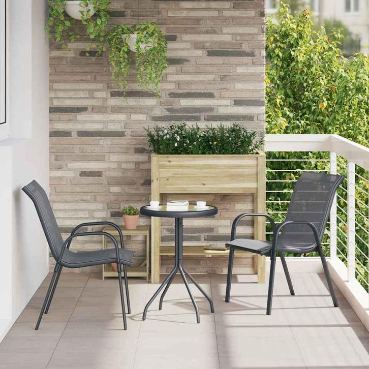 vidaXL Tuin Bistro Set 3 pcs Grijs Staal, Tuin en Terras, Tuinsets en Loungesets, Nieuw, Verzenden