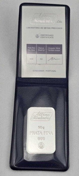 50 gram - Zilver .999 - Albino Moutinho - Verzegeld en met, Postzegels en Munten, Edelmetalen en Baren