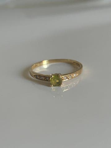 Bague de cocktail - 14 carats Or jaune Péridot - Diamant -