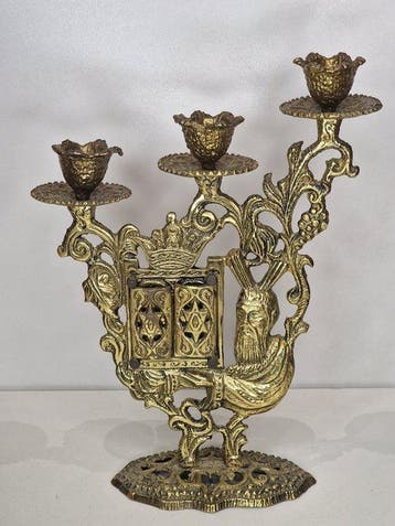Kaarsenhouder - Messing - Drie-licht Judaïka, Antiek en Kunst