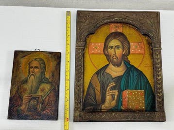 Icoon - Christus Pantokrator, Nikolaas de Wonderdoener -, Antiek en Kunst
