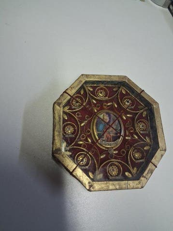 Reliekhouder - Hout, Goud, Verguld, Messing, Papier,, Antiek en Kunst