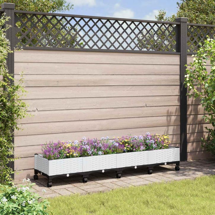 vidaXL Tuin planter met wielen Wit 160 x 40 x 33 cm PP, Tuin en Terras, Bloempotten, Nieuw, Verzenden