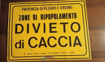 Jachtverbod-bord Vintage Pesaro en Urbino - Plaque - Metaal, Antiek en Kunst