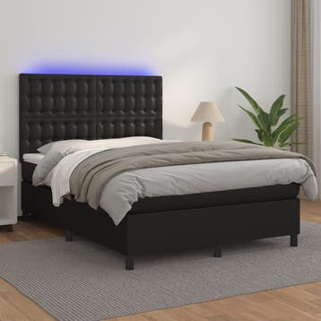 vidaXL Boxspring met matras en LED kunstleer zwart 140x200, Verzenden, Nieuw