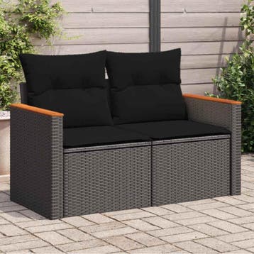 vidaXL Tuinbank met kussens 2-zits zwart poly rattan, Tuin en Terras, Verzenden, Nieuw