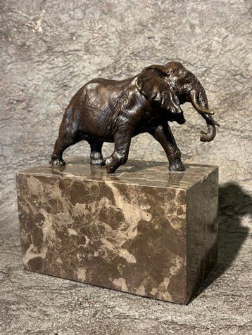 Statue, Olifant - 15 cm - Bronze, Marbre, Antiek en Kunst