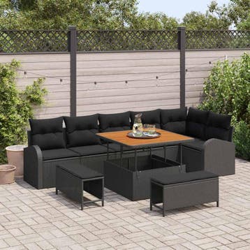 vidaXL Tuinbank Set 9 st 8-Aantal zitplaatsen Zwart, Verzenden