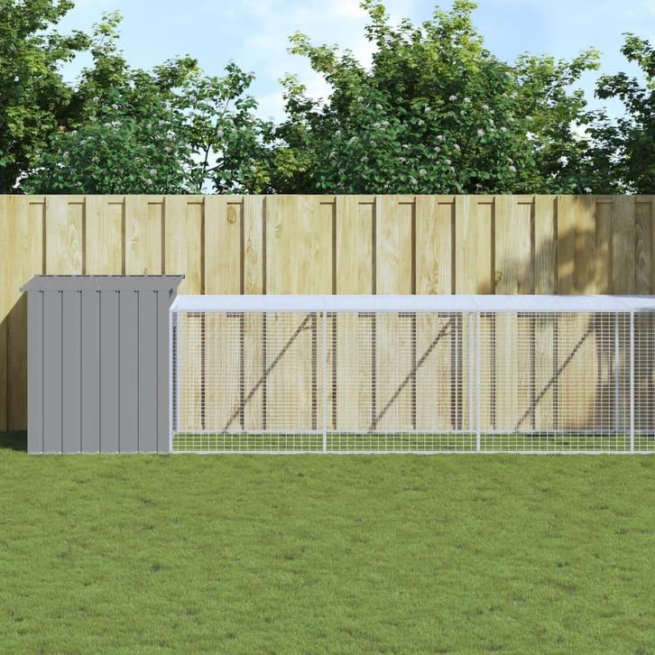 vidaXL Kippenhok met ren 110x1017x110 cm staal lichtgrijs, Animaux & Accessoires, Rongeurs & Lapins | Cages & Clapiers, Envoi