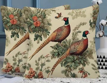 Housses de coussin faisans anglais sur fond crème. - Coussin