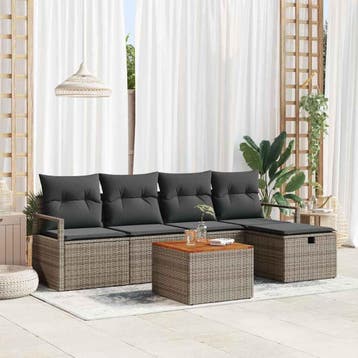 vidaXL Tuinbank Set 6 st Grijs poly rattan, Verzenden