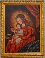 École de Cuzco (XX) - Vierge à l’Enfant, Antiek en Kunst