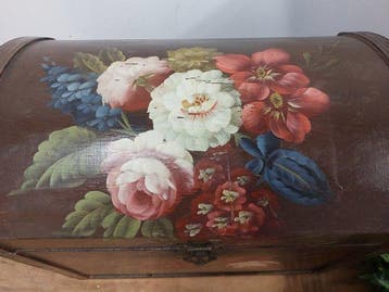 Caisse - Bois - valise à motif floral
