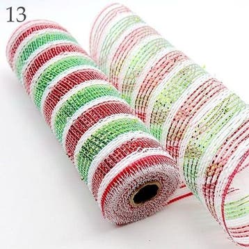 Decomesh metallic wit rood groen strepen 13 26 cm rol 9, Nieuw