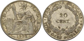 20 Centimes 1937 Franzoesisch Indochina, Verzenden