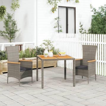 vidaXL 3-delige Tuinset met kussens poly rattan grijs, Verzenden, Tuinset