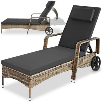Wicker ligbed met wielen - natuur/donkergrijs, Verzenden, Nieuw