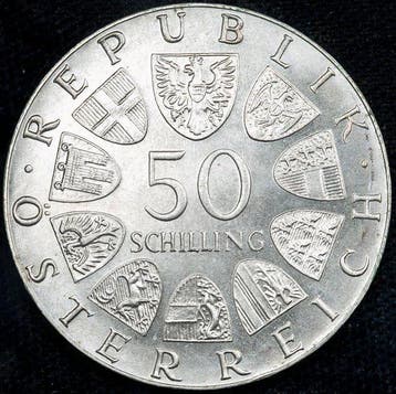 Oostenrijk. 50 Schilling 1974 (125º aniversario de la
