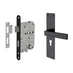 Deurbeslag set Nova zwart op schild met cilinder dag-en-n..., Ophalen of Verzenden, Klink of Kruk