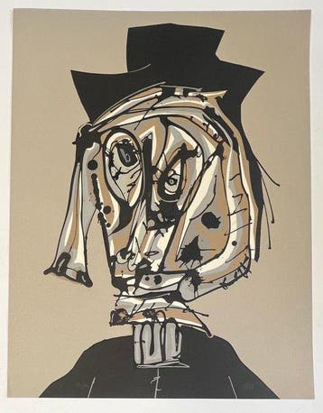 Antonio Saura (1930-1998) - Lithographie ancienne : Portrait