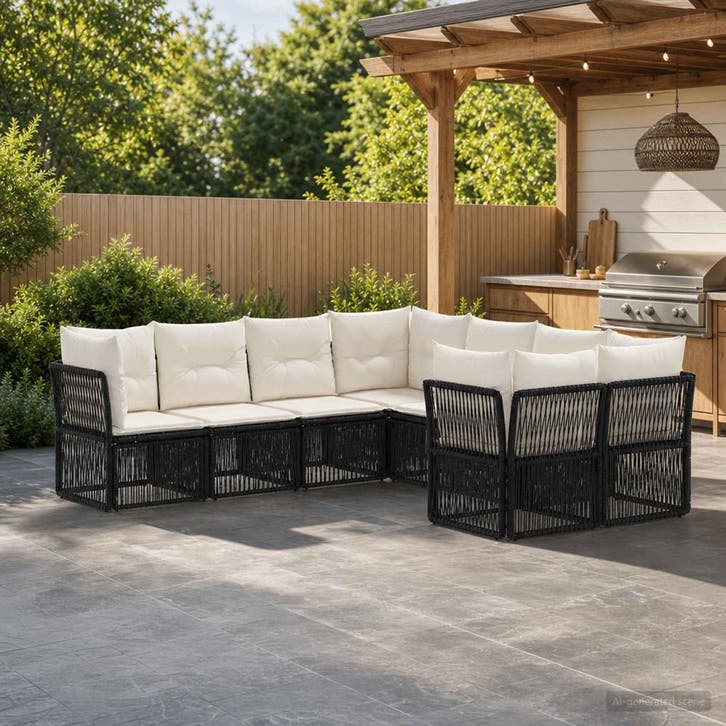 vidaXL Tuinbank Set 8 st 8-Aantal zitplaatsen Zwart poly, Tuin en Terras, Tuinsets en Loungesets, Nieuw, Verzenden