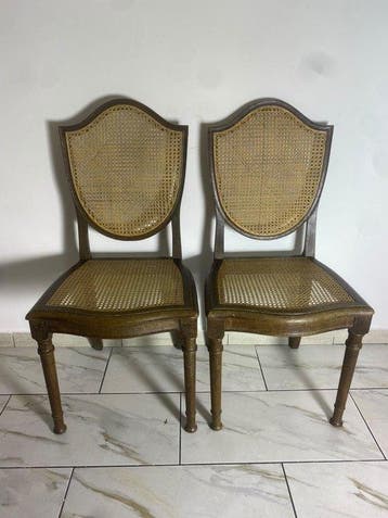 Stoel (2) - Een paar Louis XVI-stijl medaillon-stoelen van