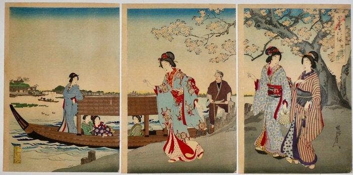 Gedichten van de Vier jaargetijden — Kersenbloesems aan de, Antiquités & Art, Antiquités | Autres Antiquités