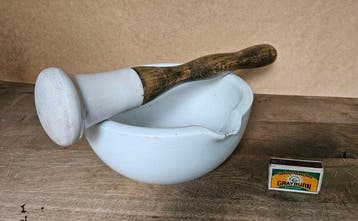XL - Apothekers - Vijzel en stamper - Porselein - Hout
