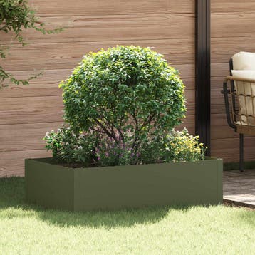 vidaXL Gazonrand 100 x 60 x 35 cm Staal Olijfgroen, Verzenden, Nieuw
