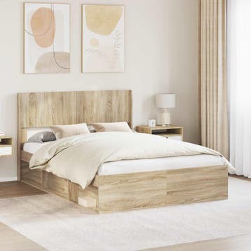 vidaXL Bedframe met opbergruimte en hoofdbord Sonoma Eiken, Verzenden, Nieuw
