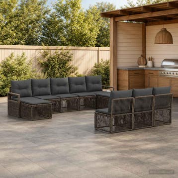 vidaXL Tuinbank Set 10 st Grijs poly rattan, Verzenden