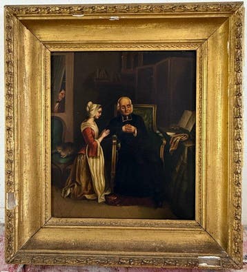 Continental school. (XIX) - The inquisitive husband., Antiek en Kunst, Kunst | Schilderijen | Klassiek