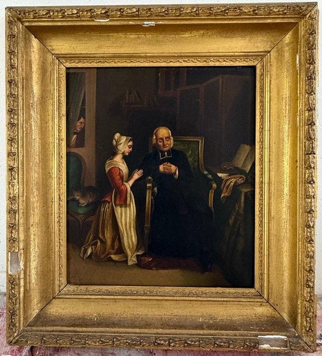 Continental school. (XIX) - The inquisitive husband., Antiek en Kunst, Kunst | Schilderijen | Klassiek