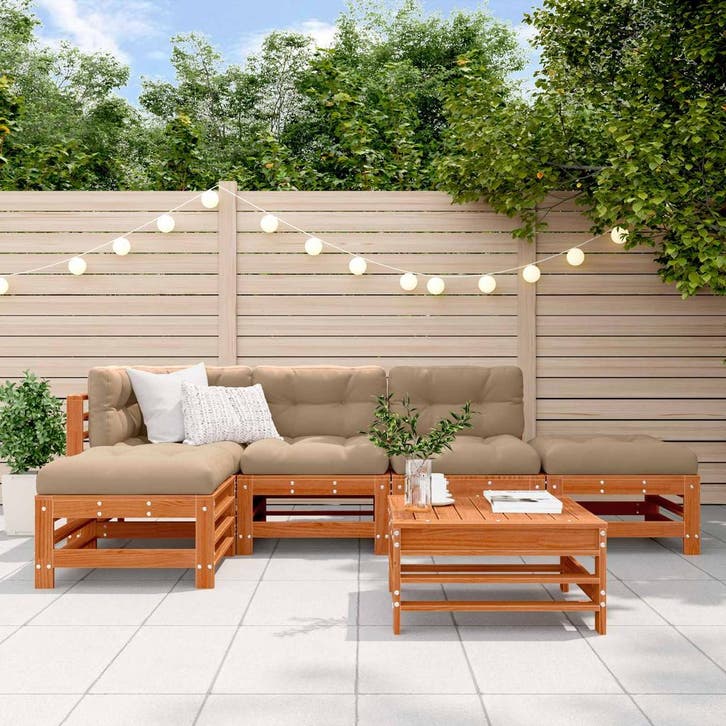 vidaXL Tuin loungeset 6 pcs Wasbruin Massief grenenhout, Tuin en Terras, Tuinsets en Loungesets, Loungeset, Nieuw, Verzenden