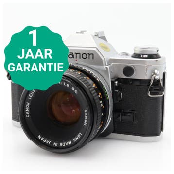 Canon AE-1 zilver + FD 50mm f/1.8 | Tweedehands, Verzenden, Zo goed als nieuw