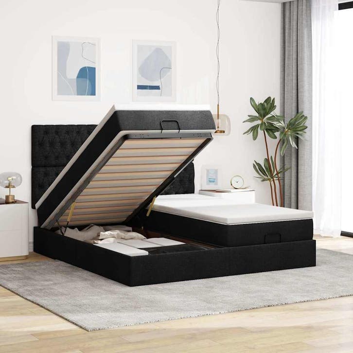 vidaXL Ottoman bed met matrassen 200x200cm stof zwart, Maison & Meubles, Chambre à coucher | Lits, Envoi